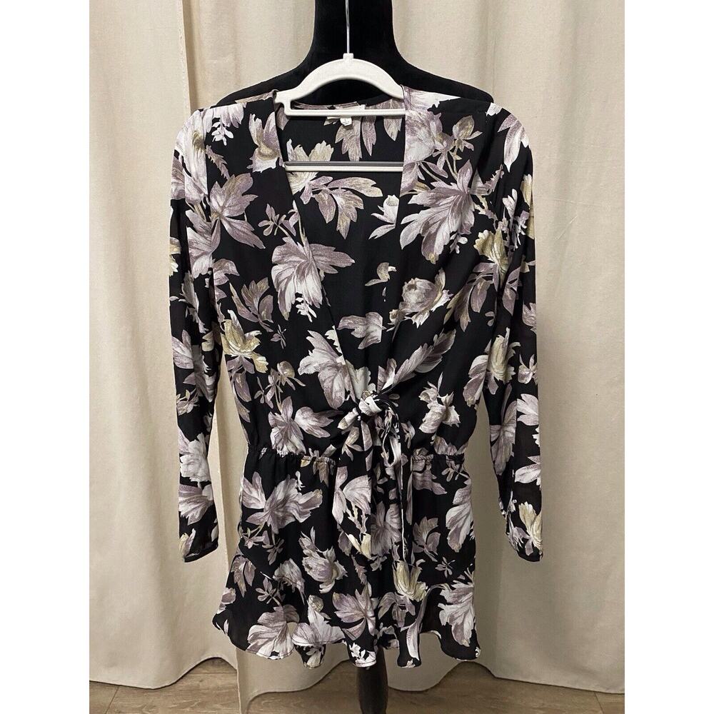 Cotton Candy LA Romper Black Beige Floral Ruffle Summer Beach Vaca Party Sm